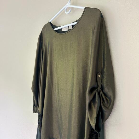 Chico’s asymmetric metallic olive green tunic holiday party Whimsigoth fairy XL - Picture 7 of 13